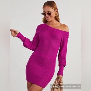 Vici Fuchsia Off-Shoulder Knit Dress